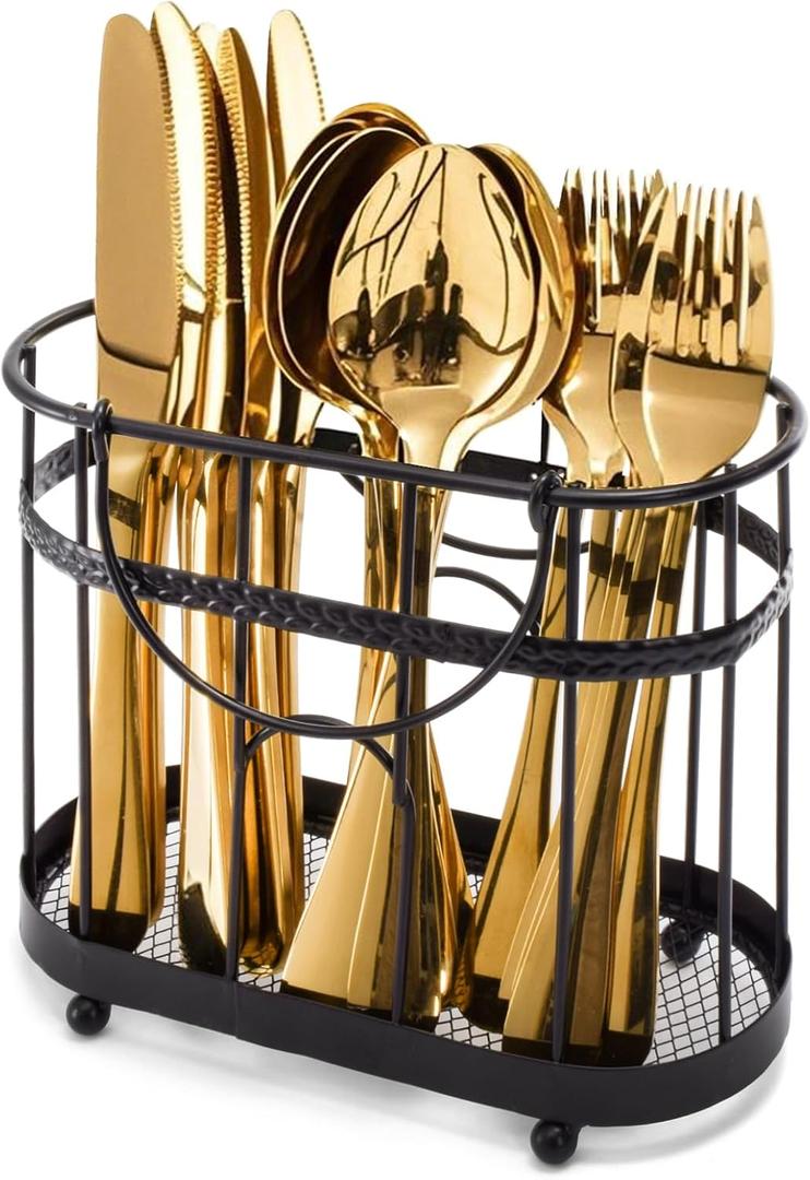 Utensil Holder, Picnic Silverware Caddy with Handle, Metal Mesh Cutlery Holder for Countertop for Egg, Onion, Garlic, Fork, Spoon, Napkin, Camping, Party