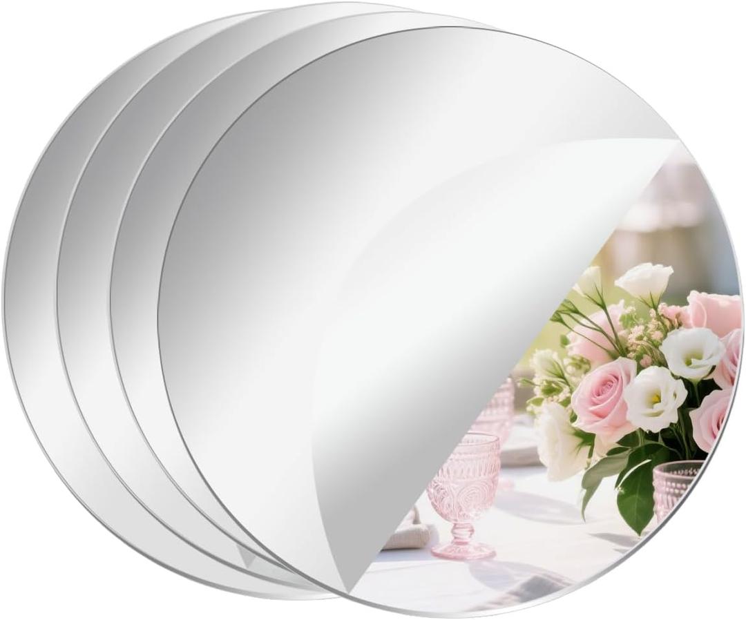 4 Pcs Acrylic Round Mirrors, 12 inch Mirror Centerpieces for Tables, Circle Mirror Tiles Self Adhesive Mirror Stickers for Wall Home Living Room Bedroom Decor(Thickness 2 mm) (12 inch/30cm)