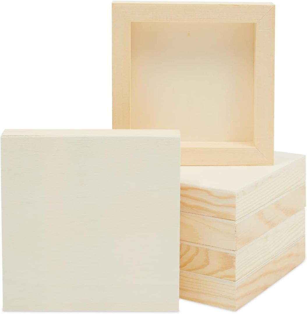 Bright Creations 6 Pack Unfinished Wood Canvas Boards for Painting, Blank Deep Cradle 5x5 Panels for Art Projects (0.85 in Thick) - Wooden Boards for Crafts - Art Canvas Block