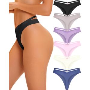READY TO LOVE Women's Underwear Seamless Thongs 6 Pack No Show Thong Breathable Invisibles Hollow Out Sexy Panties Underwear (S)