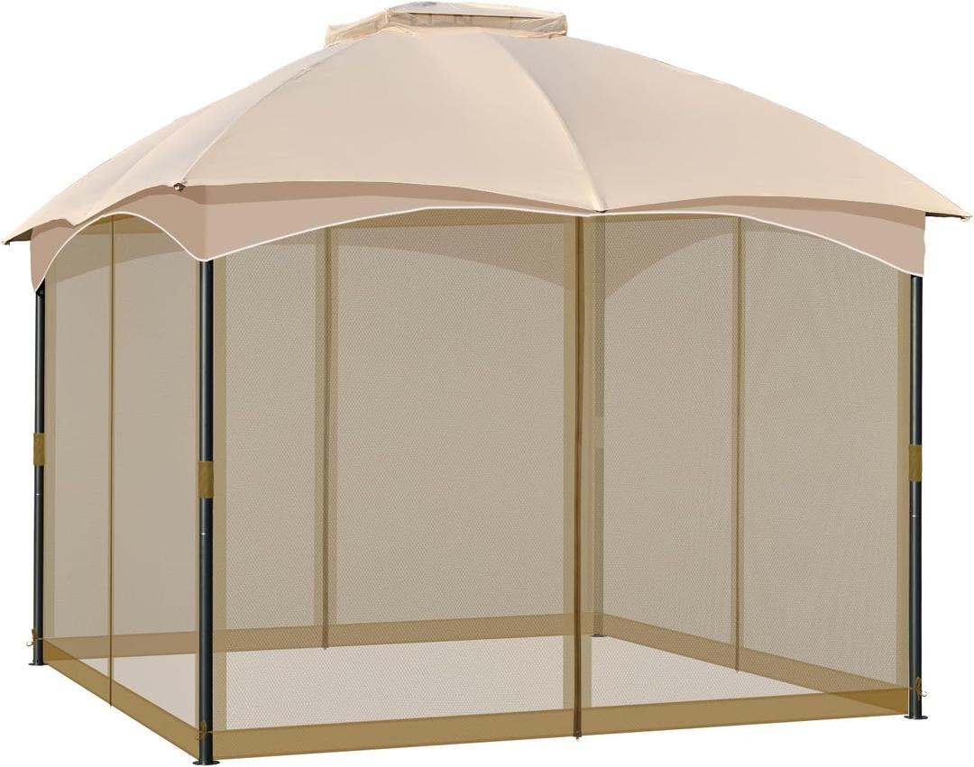 COWVIE Gazebo Replacement Netting Screen, 10' x 10' Universal Gazebo 4-Panel Mosquito Sidewalls with Double Zippers for Outdoor Patio (Only Netting) (Dark Brown)