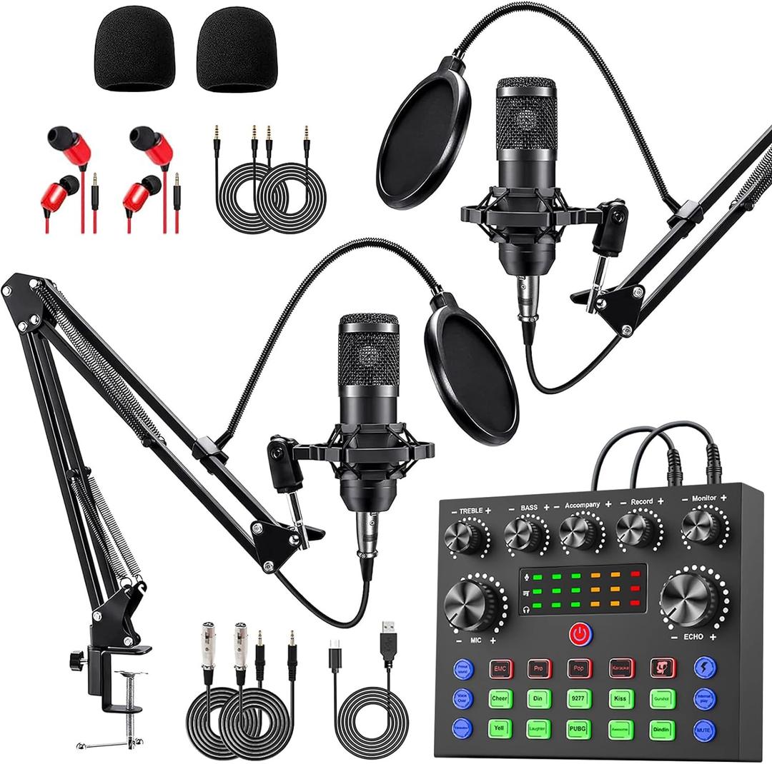 Sktome Podcast Equipment Bundle for 2, V8s Voice Changer with BM-800 Podcast Microphone Bundle - Studio Condenser Microphone Perfect for Podcasting, Recording, Singing, Streaming and Gaming