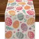Nepnuser Linen Happy Easter Table Runner 90 inches Long Spring Easter Egg Decoration Farmhouse Home Dining Room Kitchen Table Decor
