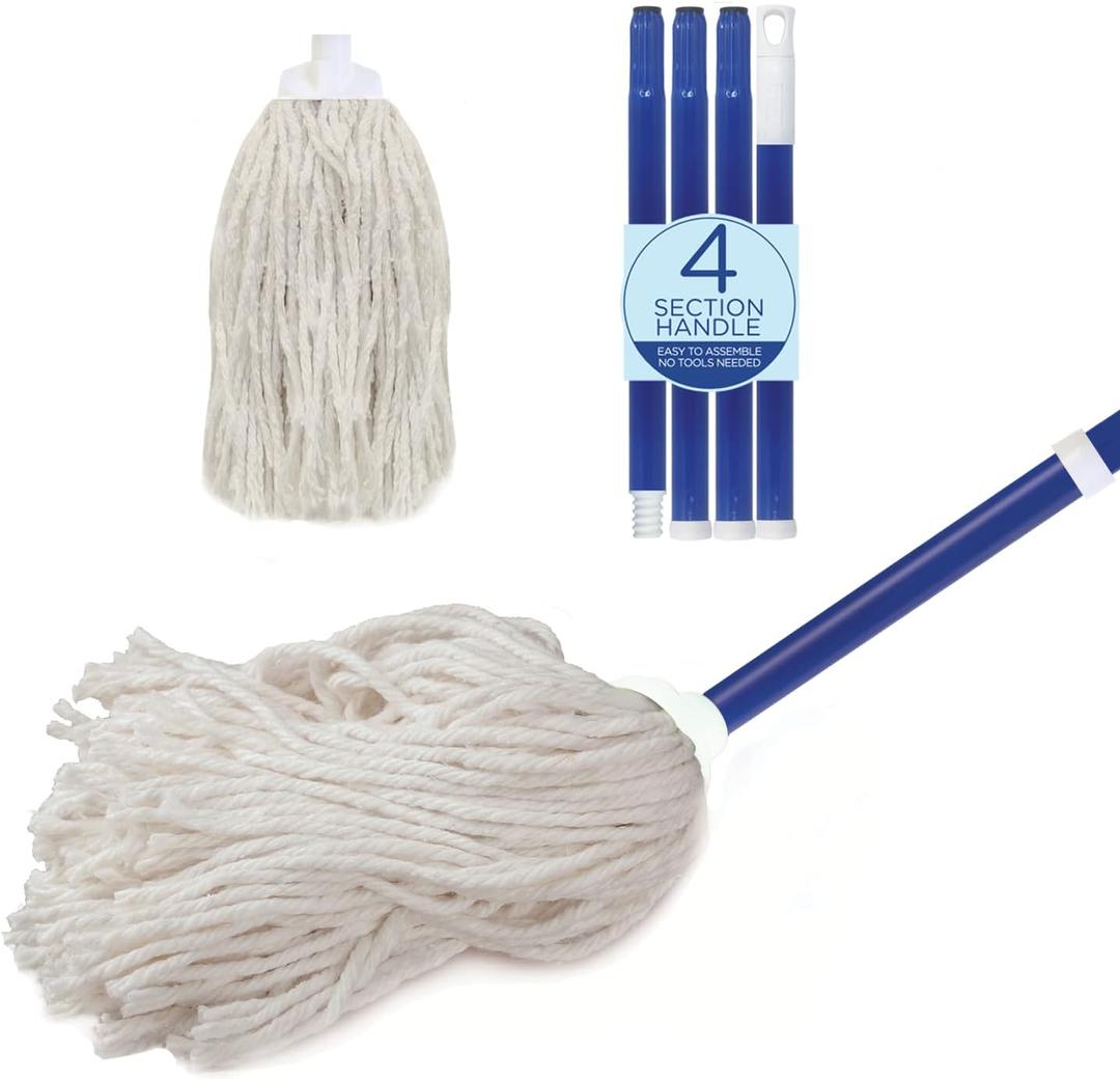 LOLA Cotton String Wet Floor Mop, Absorbs Up to 3X its Weight in Water, Heavy Duty, for Floor Cleaning, Includes Swivel Hang Cap for Storage