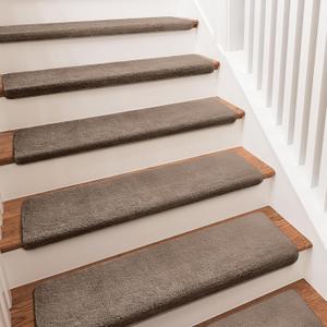 PURE ERA Carpet Stair Treads Ultra Plush 9.5" X 30"Soft Bullnose Indoor Stair Protectors Pet-Friendly Non-Slip Skid Resistant Tape Free Washable Reusable(7 Pieces,Brown)