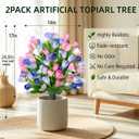 QCQHDU Artificial Tulip Flower Topiary Ball Bush for Outdoor,24.8" Fake Tree Evergreen Plant with Ground Spike,UV Resistant Faux Shrubs for Indoor,Garden,Yard,Porch,Patio,Office Decor,2 Pack