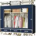 Portable Wardrobe Closet Durable and Easy to Assemble Heavy Duty Clothes Rack with Non-Woven Cover Fabric Best for Bedroom and Easy Storage and Organization (Blue-A)