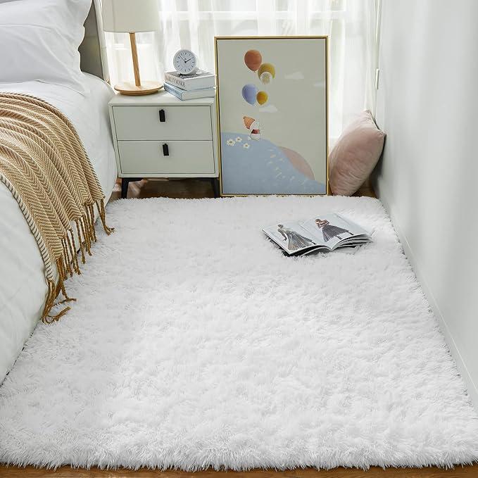 Ivory Area Rug for Bedroom,4ftX6ft,Fluffy Shag Rug for Living Room,Furry Carpet for Kids Room,Shaggy Throw Rug for Nursery Room,Fuzzy Plush Rug,Ivory Carpet,Rectangle,Cute Room Decor for Baby