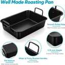 TeamFar Roasting Pan, 16 Nonstick Deep Lasagna Brownie Turkey Pan with V-Shaped Rack & Cooling Rack, with Stainless Steel Core & Nonstick Coating, Healthy & Sturdy Handles, Easy to Clean, Set of 3
