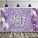 JOYKY Happy 80th Birthday Banner, Purple Silver 80th Birthday Party Decorations for Women Her, 80 Year Old Birthday Supplies Backdrop Dcor, 5.9 X 3.8 Fts