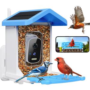 Smart Bird Feeder with Camera, AI Bird Species Identification Solar Powered Panel, 2.5k HD Video Bird House with Camera for Outside Garden, Ideal Gifts for Lover, Valentine's Day, Blue