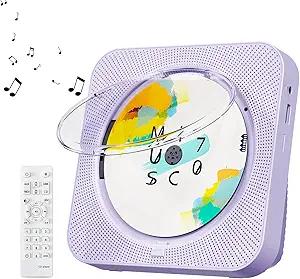 CD Player Portable Bluetooth 5.1 Desktop CD Player with HiFi Sound Speakers,Remote Control,Dust Cover,LED Display,Boombox FM Radio,USB/AUX for Home,Kids (Purple)