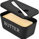 Large Plastic Butter Dish With Lid And Knife,Food Grade PP Butter Holder Keeper With Cover For Kitchen Refrigerator Black Butter Container