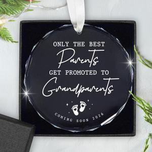 OASSIE Christmas Ornaments Gifts for Grandparents - Pregnancy Announcement Glass Ornaments for Tree with Card - Promoted to Grandparents Baby Announcement Gifts for Grandma Grandpa