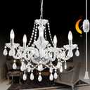 DIMMABLE Full Glass Plug in Chandelier 5 Light Crystal, Hanging Pendant Ceiling Light Fixture with Long Cord, Modern Vintage K9 Crystals Beads for Bedroom Dining Living Room Kitchen Island