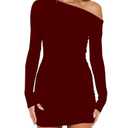 Mokoru Women's Sexy Elegant Off Shoulder Long Sleeve Ruched Bodycon Cocktail Party Mini Dresses, Medium, Wine Red, Medium