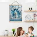 Qykwz Blue Christmas Snowman Wall Art Poster, Blue Snowman Decor, Pastel Xmas Snowflake Winter Holiday Wall Decor Canvas Prints for Home Bedroom Living Room, 12x16 in (color_7)