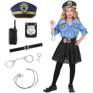 Lumiparty Police Officer Costume for Kid,Girls Police Costume,Halloween Cop Costume Outfit Set for Roleplay Dress Up M
