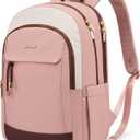 LOVEVOOK Travel Laptop Backpack Women, 15.6 Inch Anti Theft College Backpack Woman with Laptop Compartment, Large Water Resistant Black Computer Daypack for Work Casual Travel Essentials, Beige pink