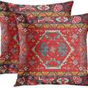 Britimes Throw Pillow Covers, Aztec Kilim Home Art Decor, 18 x 18 Inches Set of 2 Cushion Couch Sofa Cases, Abstract Oil Painting Pillowcases for Bedroom, Living Room, Ethnic Decorative, Red Tribal