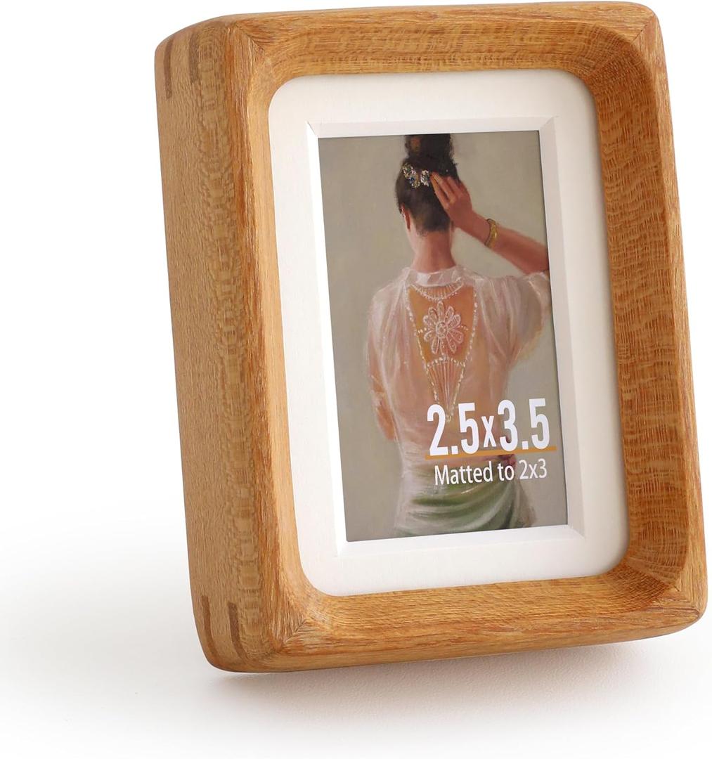 Wooden Picture Frames, 2.5x3.5 Small Polaroid Picture Frame Matted to 2x3 with Plexiglass, Teak Solid Natural Wood Tiny Photo Frame, For TableTop and Wall Mounting