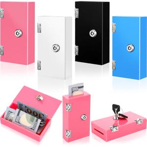 Honeydak 4 Pack Acrylic Cash Box Portable for Gambler Pocket Safe Winners Bank Casino Cash Box with 2 Keys Gambler Gift for Pocket Sized Money Colored Safe Storage(Small,Traditional Color)
