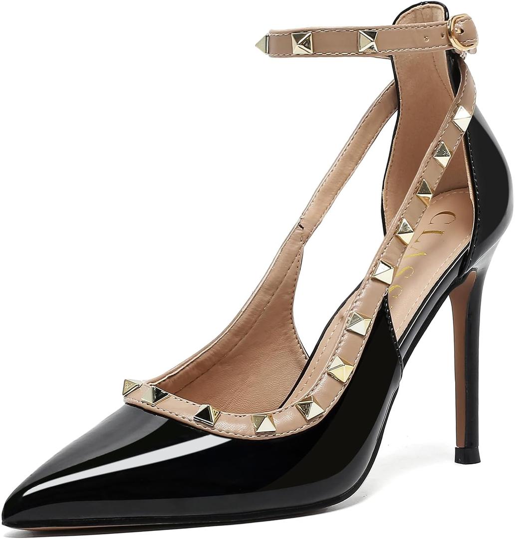 Womens Closed Toe Pointed Toe Pumps Heels, Buckle Ankle Strappy Dress Shoes for Women, Ladies Sexy Stiletto High Heeled Sandals (6, Black)