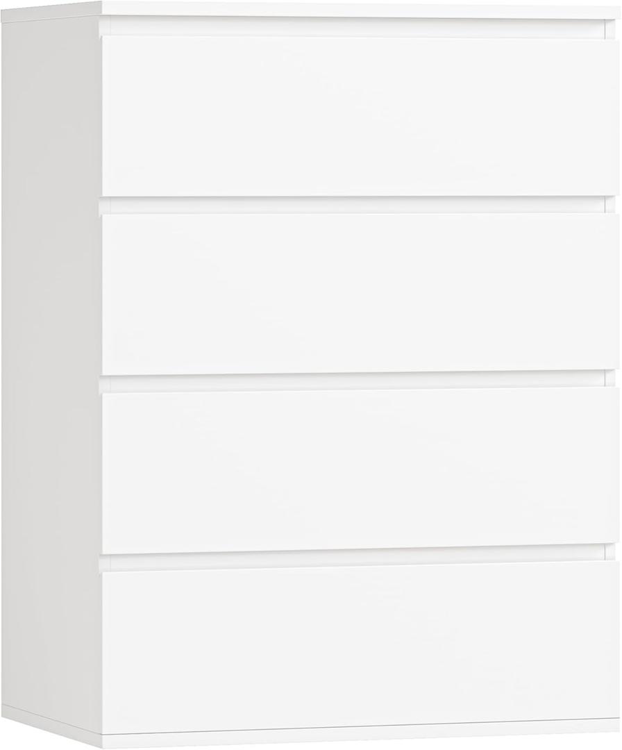 FOTOSOK 4 Drawer Dresser, White Dresser Modern Storage Chest of Drawers 23.6L x 15.7W x 31.5H in, White Storage Cabinet with 4 Drawers for Home Office