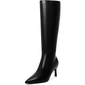 MIRAAZZURRA Knee High Boots Women Pointed Toe Kitten Heel Tall Long Boots with Side Zipper for Party Date Dress 8