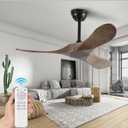 Small 42" Ceiling Fans without Lights, Solid Wood Ceiling Fan No Light with Remote Control Smart and Unique with 3 Blades, Indoor Outdoor for Bedroom, Farmhouse and Gazebo, Apricot Grey