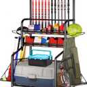 Fishing Storage Organizer Fishing Pole Holders for Garage Fishing Tackle Storage 3 Layer Fishing Rack Carts with Fishing Rod Holder Fishing Gear Storage (Dark Black)