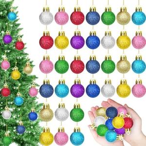50 Pcs Christmas Mini Balls Ornaments,1.18 Inch Colorful Glitter Balls,Xmas Tree Small Decorative Hanging Decorations for Holiday Party DIY Craft Home Decor