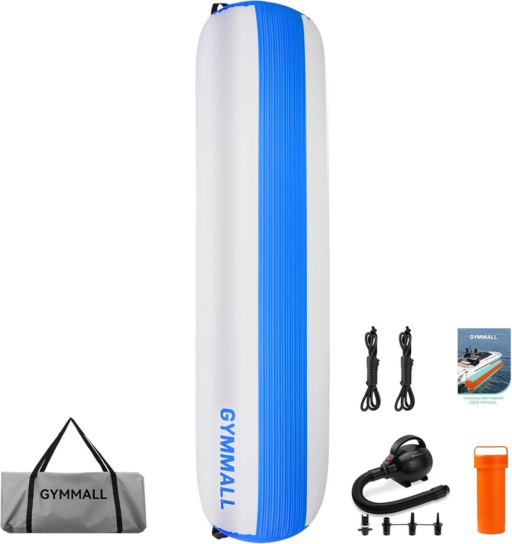 Inflatable Boat Fenders for Docking Boat Bumpers with 600W Electric Pump, 5FT/6FT/10FT Heavy Duty PVC Dock Bumpers Fenders 1 Pack for Fishing Boats, Pontoon, Jet Skis, Yachts, Floating Dock