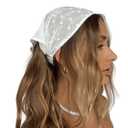 OYOANGLE Women's Hair Scarf Boho Eyelet Crochet Bandana Headbands Head Scarfs Hair Accessories White One-Size