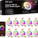 YGS-Tech Smart 2 Inch LED Recessed Lighting RGB WiFi Downlight, 5W Compatible with Alexa and Google Home, Dimmable RGB & CCT 2700-6500K Color Changing, 120V Ceiling Light with LED Driver (10 Pack) (RGB (Red, Green, Blue))