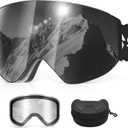 Ski Goggles, Snowboard Goggles with 2 UV400 Anti-Fog Detachable Magnet Lenses for Men & Women Adult, Ver.2 Black(vlt 11.6%) + Clear (Vlt 83.5%)