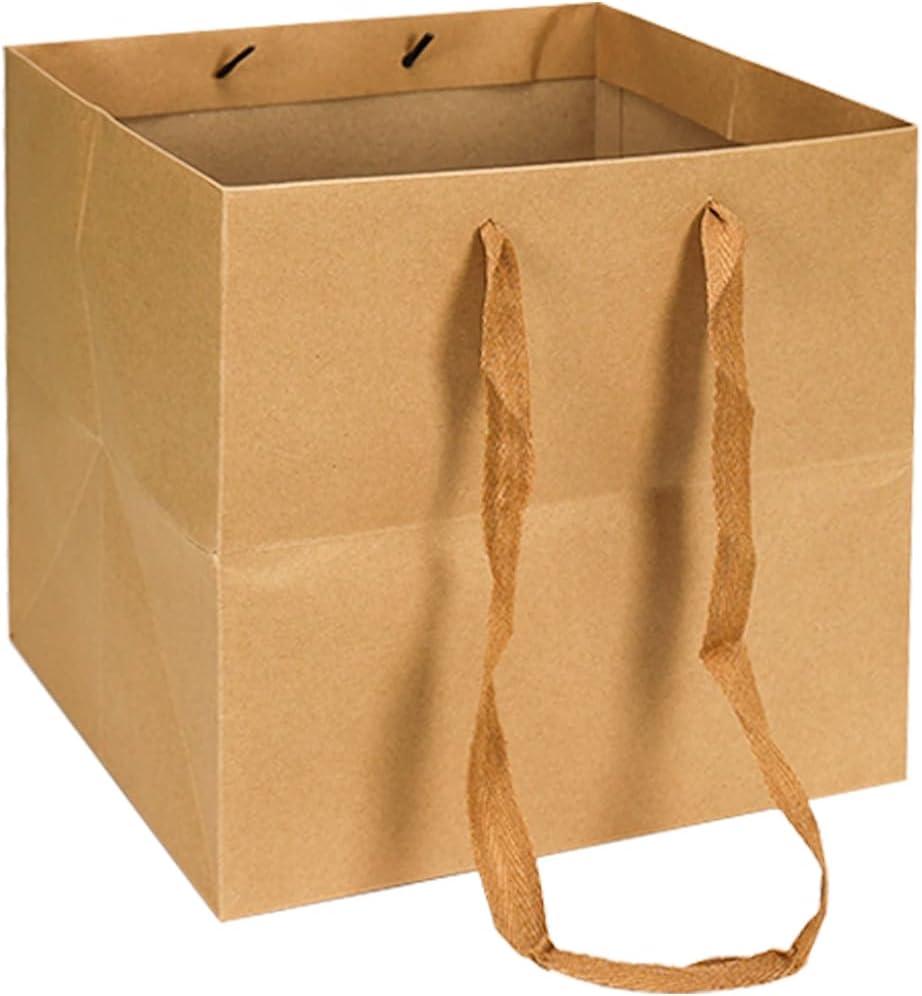 Aosric 12 Pack 12"x12"x12" Brown Square Gift Bags with Ribbon Handles – Reusable Thick Paper Bags for Boutique Shopping, Premium Gifts, Birthdays, Weddings, Baby Showers, Parties & Retail