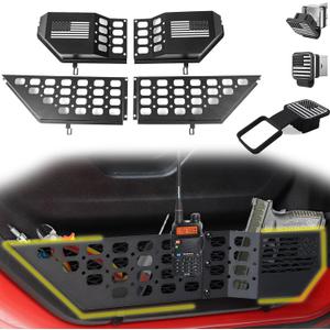 2PCS Front Door Storage Box For Jeep Wrangler JL JLU 4XE 2018-2024 & Gladiator JT 2020 2021 2023 2024 Metal Door Pocket Interior Accessories for JL JT Expansion Organizer Molle (Not for Power Seats)