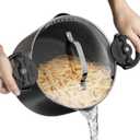 EATEX Pasta Pot with Strainer Lid - 5 Quart Multipurpose Stock Pot, Simmer Spaghetti Pot with Pasta Strainer Lid - Twist & Lock Handles, Nonstick Ceramic Stainless Steel Pot, Tempered Glass Lid Black