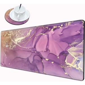Gaming Mouse Pad for Desk Mat 12x24 Purple Marble Mousepad Large XL Desk Pad Long Extended Computer Mat Big XXL Mouse Mat for Wireless Mouse Non Slip Work Girl
