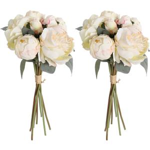 White Artificial Peonies 2 Bouquets Silk Flowers 14Heads Vintage White Fake Flowers Faux Peony Flowers for Flower Arrangements Artificial Centerpiece Home Table Dining Room Decor (Ivory White)