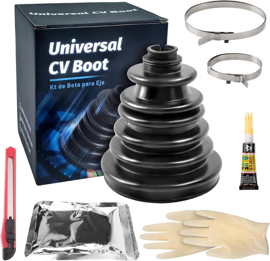 CVS18 Split Type CV Boot, Fits Shaft Size 22mm-28mm, (128mm) Height, Constant Velocity Joint Gaiter Repair Kit, Includes 2 Stainless Steel Clamps, cv axle boot, car boot