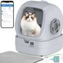 Automatic Cat Litter Box Self Cleaning - APP Control and Weight Monitoring - Ultra-Quiet, Suitable for Medium Cats and Kittens, Safe Anti-Pinch Litter Box (Assembly Required) - Light Grey