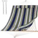 SUNCREAT Hammocks Outdoor Double Hammock with Hardwood Spreader Bar, Cotton Rope Hammock with Polyester Pad, Blue&Aqua