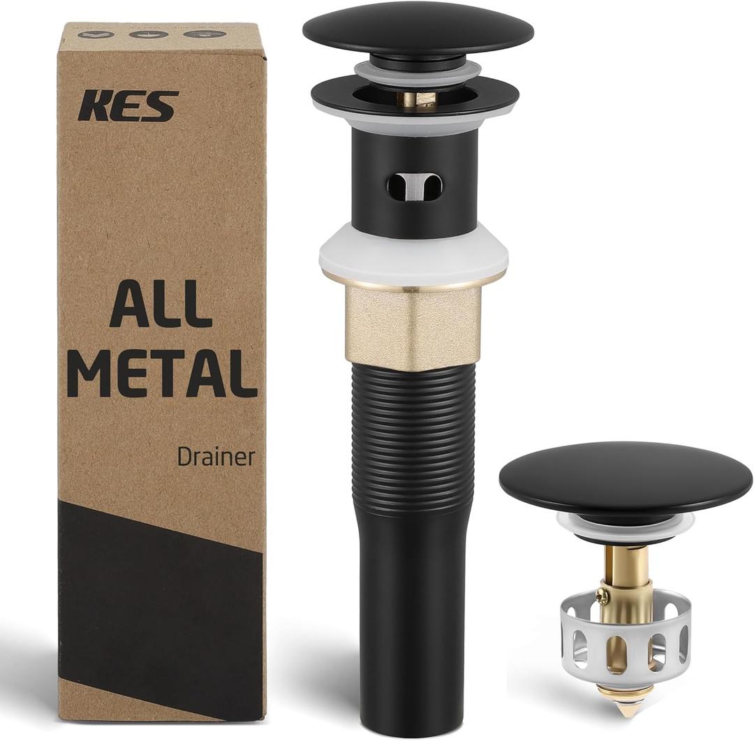 KES All Metal Bathroom Sink Drain with Strainer Basket Hair Catcher Anti Clog Pop Up Drain Stopper for Lavatory Vanity Vessel Sink with Overflow, Rustproof 18/8 Stainless Steel Matte Black S2013A-BK KES All Metal Bathroom Sink Drain with Strainer Basket Hair Catcher Anti Clog Pop Up Drain Stopper for Lavatory Vanity Vessel Sink with Overflow, Rustproof 18/8 Stainless Steel Matte Black S2013A-BK
