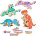 JugueteLand Wooden Dinosaur Blocks, Snap Together Building Toys, Dinosaur Take Apart Toy Playset for Kids, Fine Motor Skill STEM Learning Toys for Toddlers Gift for 3 4 5 6 Years Kids