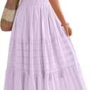 BTFBM Womens Summer 2025 Casual Midi Maxi Dresses Lightweight Short Sleeve V Neck Elastic Waist Boho Beach Dress Pockets (Large, Light Pink Purple)