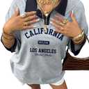 WDIRARA Women's Letter Graphic T Shirts Collar V Neck 3/4 Sleeve Oversized Tops Streetwear Medium