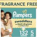Pampers Swaddlers Diapers, Size 5 (20-37 lbs), 132 Count, Absorbent, Keeps Baby Dry and Comfortable, Skin Safe Disposable Baby Diaper