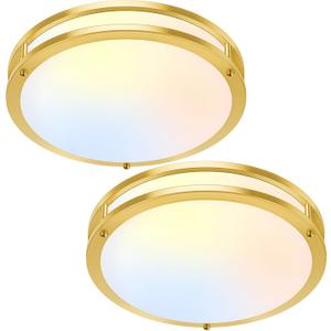 13 Inch Flush Mount Light Fixtures, 2-Pack Gold LED Ceiling Lights with 2700K/3000K/4000K/5000K/6500K 5 Color Temperatures, Modern Round LED Lights for Kitchen Bedroom Bathroom Living Room Closet
